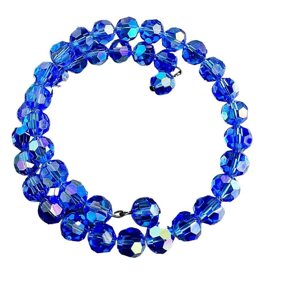 Iridescent Vibrant Peacock Blue Faceted Bead Wrap Bracelet